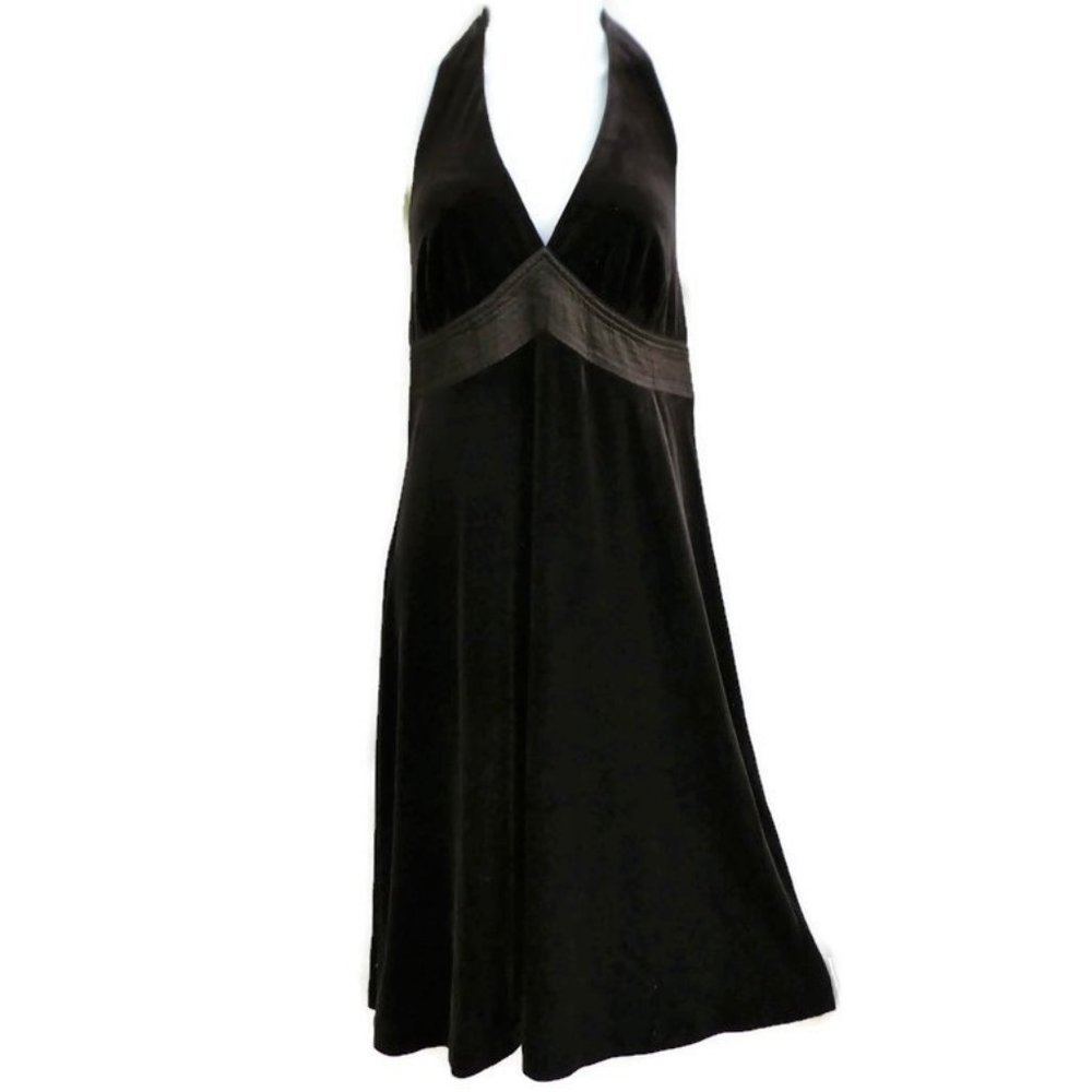 VeLVeT Vintage 90s Robbie Bee Halter Dress Brown Sweetheart Satin Pintuck 10